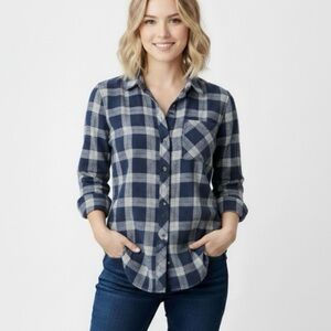 J. Crew Navy and White Plaid Button-Down Shirt
